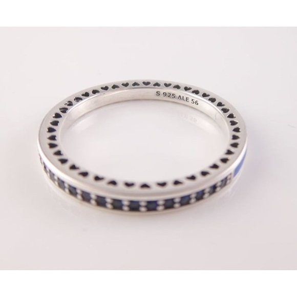 RADIANT HEARTS of PANDORA Princess ROYAL BLUE Enamel Stackable Ring 191011NCB - Picture 5 of 5